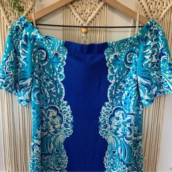 LILLY PULITZER Brilliant‎ Blue Moon Jellies Tiana Off The Shoulder Dress Medium - Picture 3 of 15